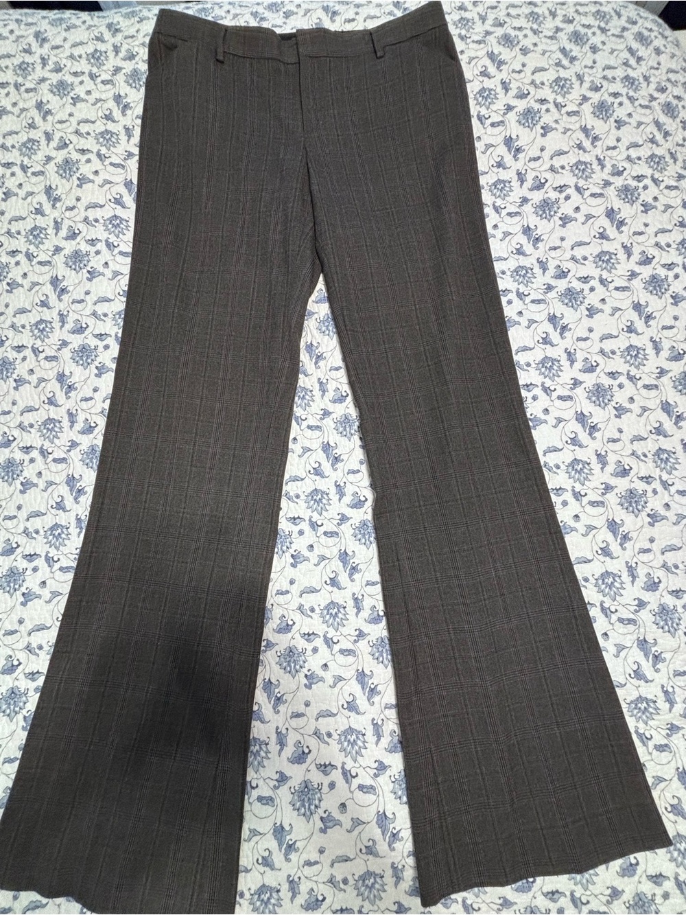 Gap Perfect Trouser women’s size 8 Tall gray plaid flare wide leg dress trousers
